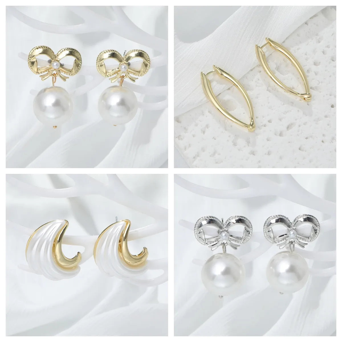 1 Pair Cute Simple Style Geometric Bow Knot Alloy Ear Studs