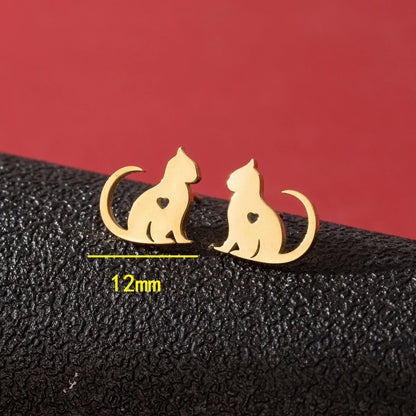 1 Pair Cute Simple Style Heart Shape Cat Polishing Hollow Out 304 Stainless Steel 18K Gold Plated Ear Studs