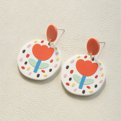 1 Pair Cute Simple Style Heart Shape Flower Soft Clay Women'S Drop Earrings