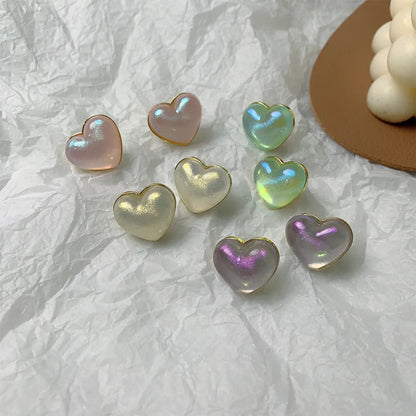 1 Pair Cute Simple Style Heart Shape Inlay Copper Alloy Acrylic Ear Studs