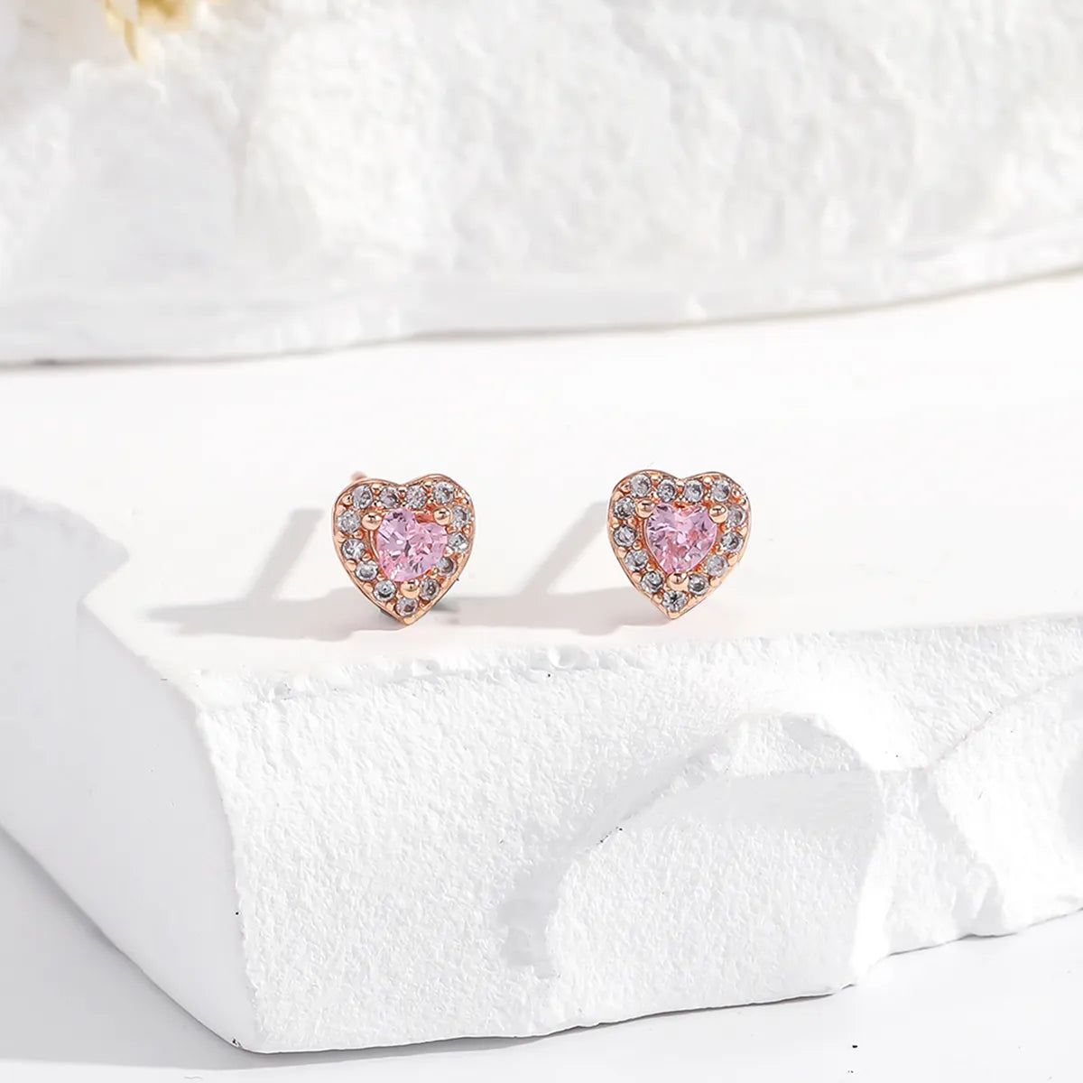 1 Pair Cute Simple Style Heart Shape Plating Inlay Copper Zircon Ear Studs