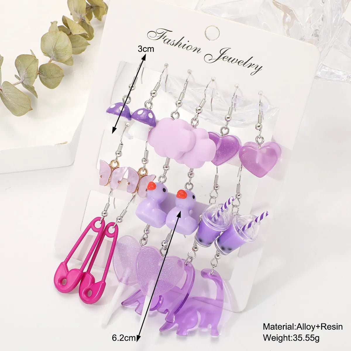 1 Pair Cute Simple Style Heart Shape Plating Plastic Resin Drop Earrings