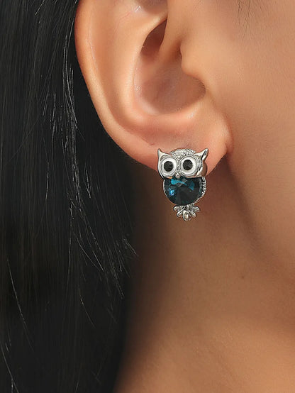 1 Pair Cute Simple Style Owl Alloy Glass Ear Studs