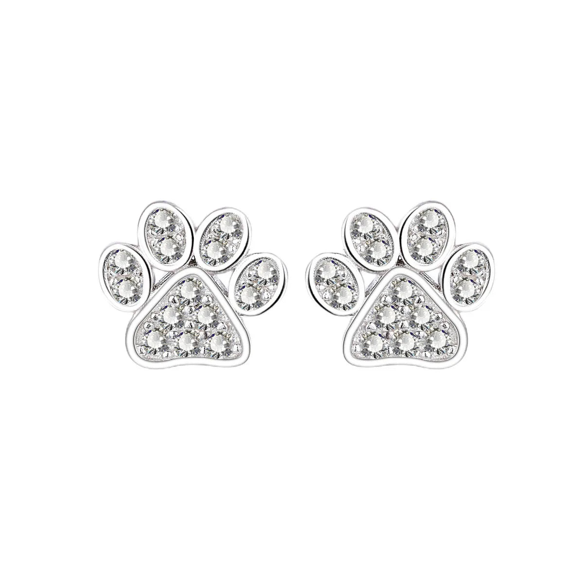 1 Pair Cute Simple Style Paw Print Inlay Sterling Silver Rhinestones Ear Studs