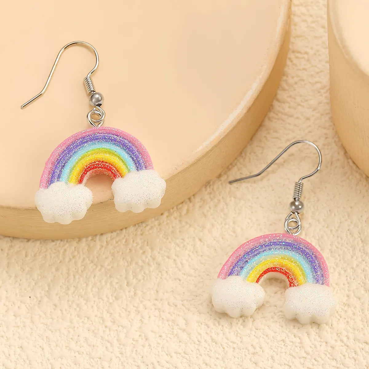 1 Pair Cute Simple Style Rainbow Plastic Resin Dangling Earrings