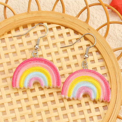 1 Pair Cute Simple Style Rainbow Plastic Resin Dangling Earrings