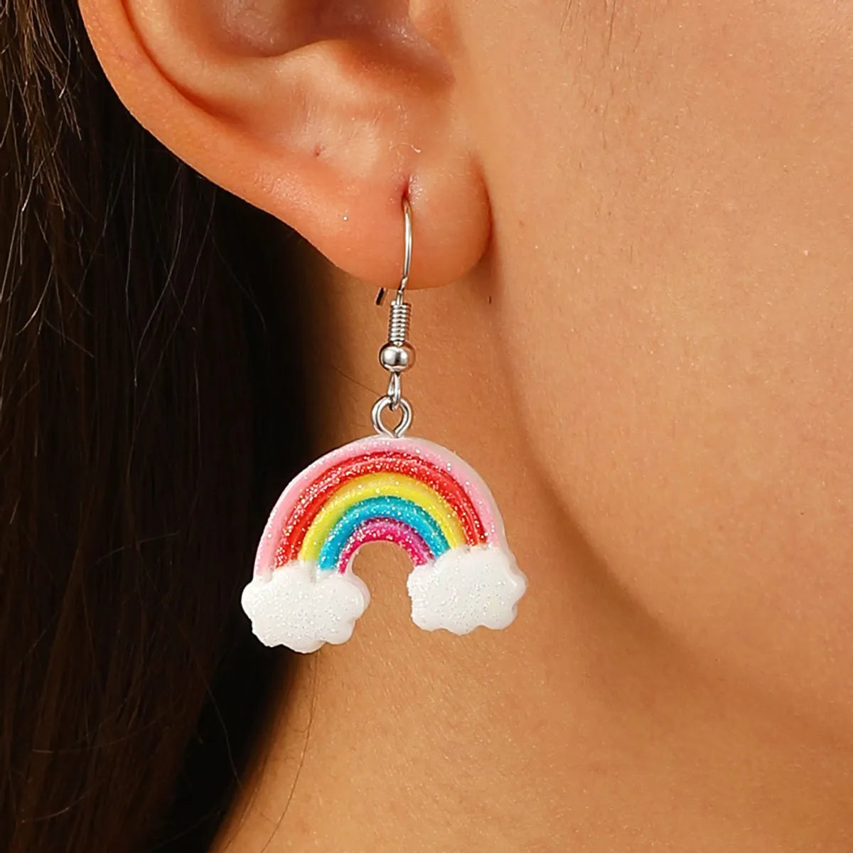 1 Pair Cute Simple Style Rainbow Plastic Resin Dangling Earrings