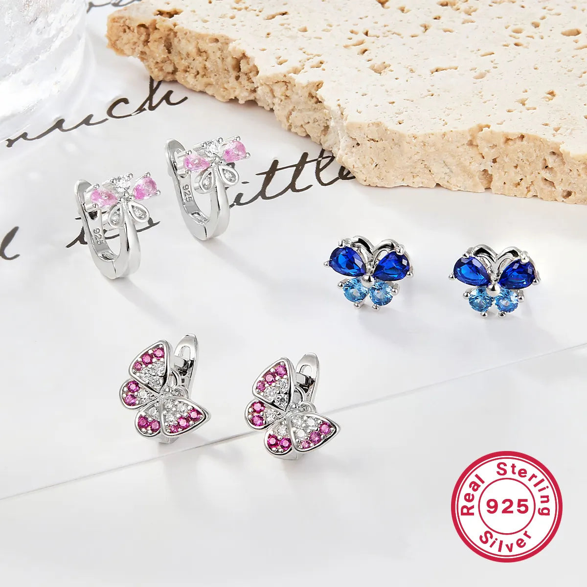 1 Pair Cute Simple Style Shiny Butterfly Plating Inlay Sterling Silver Zircon White Gold Plated Earrings Ear Studs