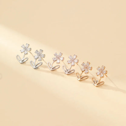 1 Pair Cute Simple Style Shiny Flower Inlay Copper Zircon Gold Plated Ear Studs