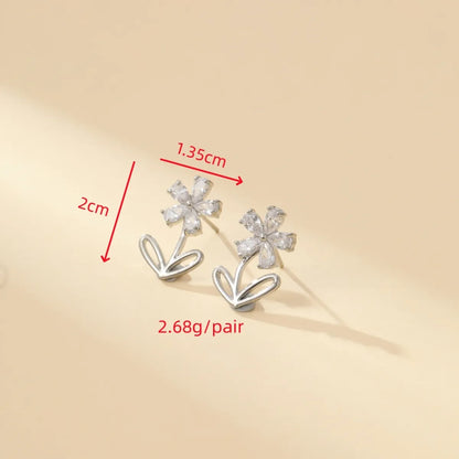 1 Pair Cute Simple Style Shiny Flower Inlay Copper Zircon Gold Plated Ear Studs