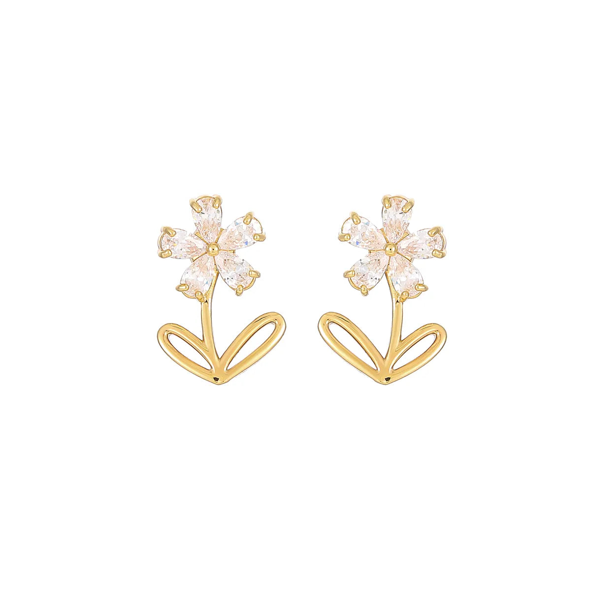 1 Pair Cute Simple Style Shiny Flower Inlay Copper Zircon Gold Plated Ear Studs