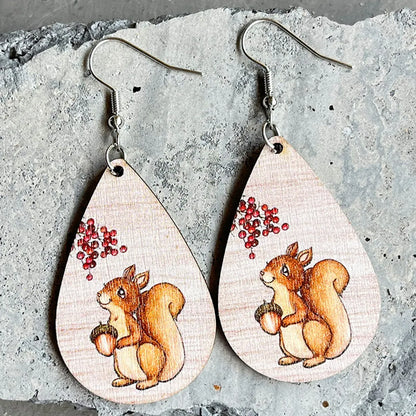 1 Pair Cute Simple Style Squirrel Water Droplets Mushroom Wood Drop Earrings