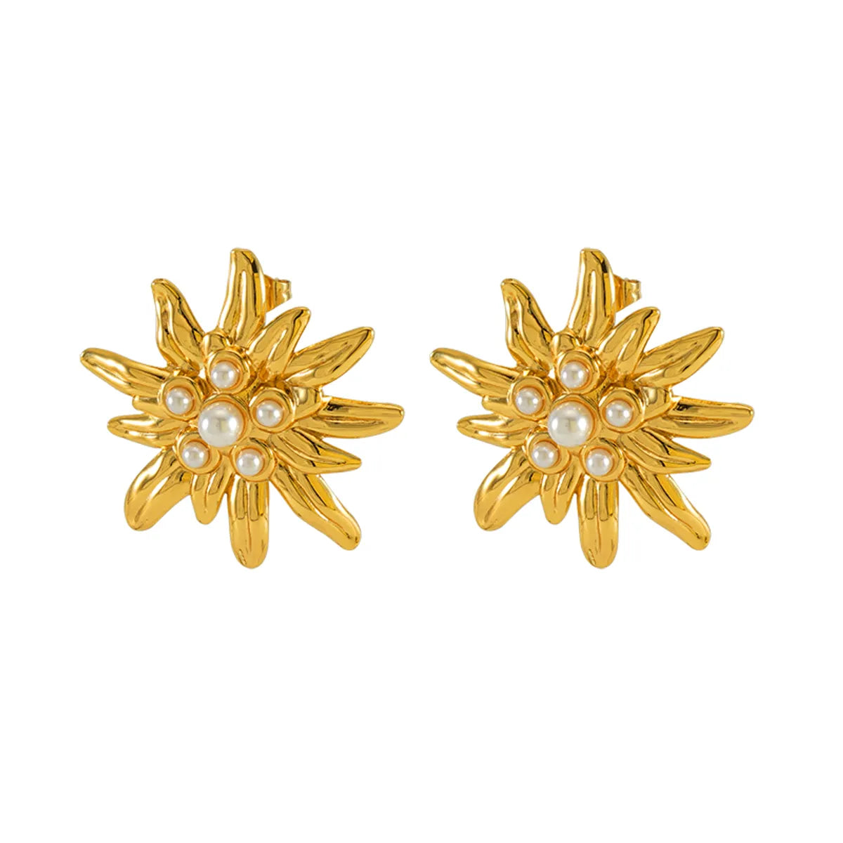 1 Pair Cute Simple Style Sunflower Inlay 304 Stainless Steel Artificial Pearls 18K Gold Plated Ear Studs