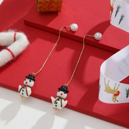 1 Pair Cute Snowman Plating Ceramics Gold Plated Ear Line