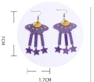 1 Pair Cute Spaceship Printing Arylic Drop Earrings