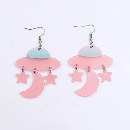 1 Pair Cute Spaceship Printing Arylic Drop Earrings