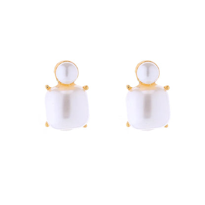 1 Pair Cute Square Inlay Alloy Artificial Pearls Ear Studs