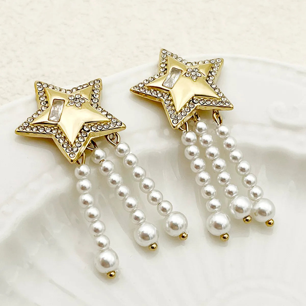 1 Pair Cute Star Plating Inlay Stainless Steel Rhinestones Gold Plated Drop Earrings