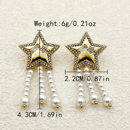 1 Pair Cute Star Plating Inlay Stainless Steel Rhinestones Gold Plated Drop Earrings