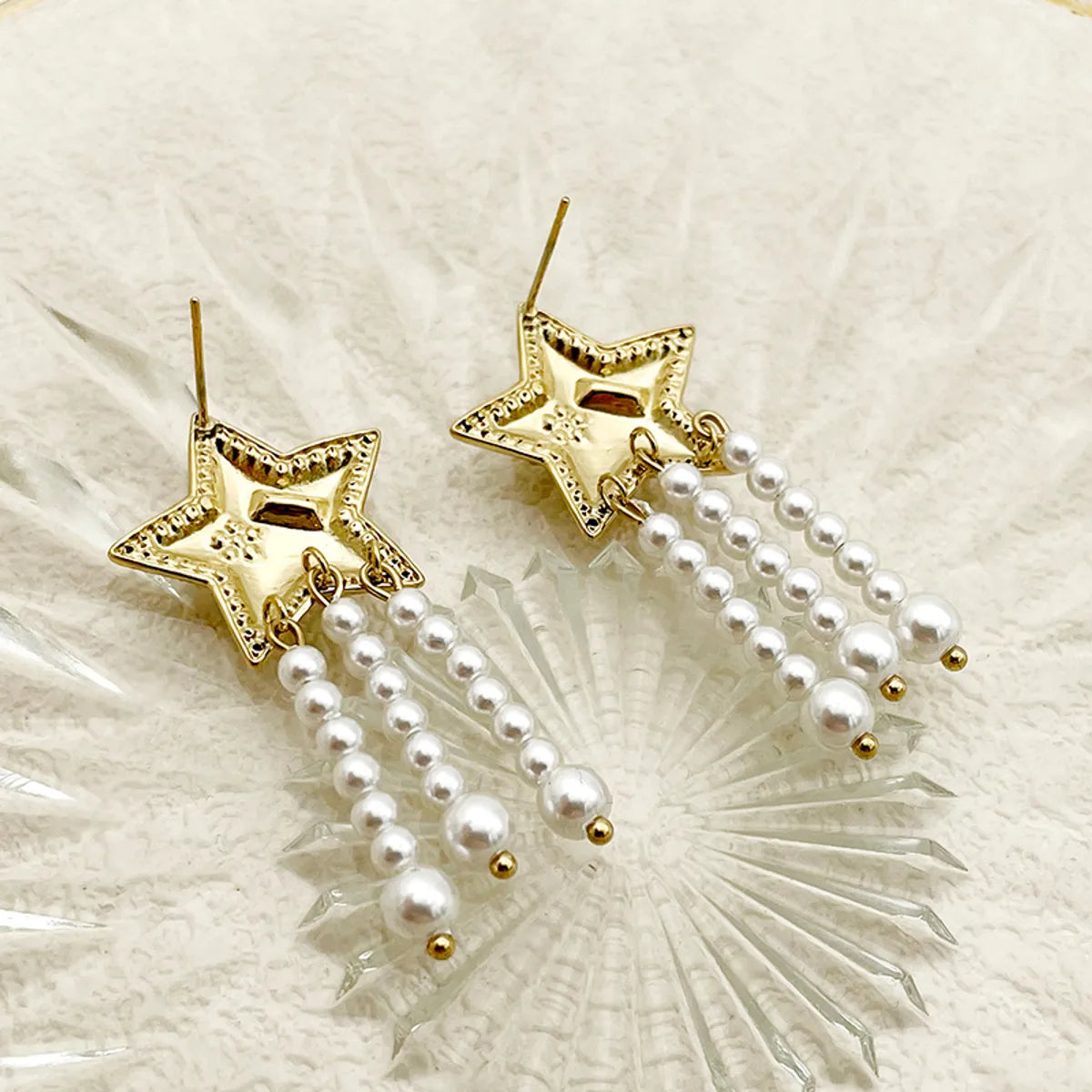 1 Pair Cute Star Plating Inlay Stainless Steel Rhinestones Gold Plated Drop Earrings