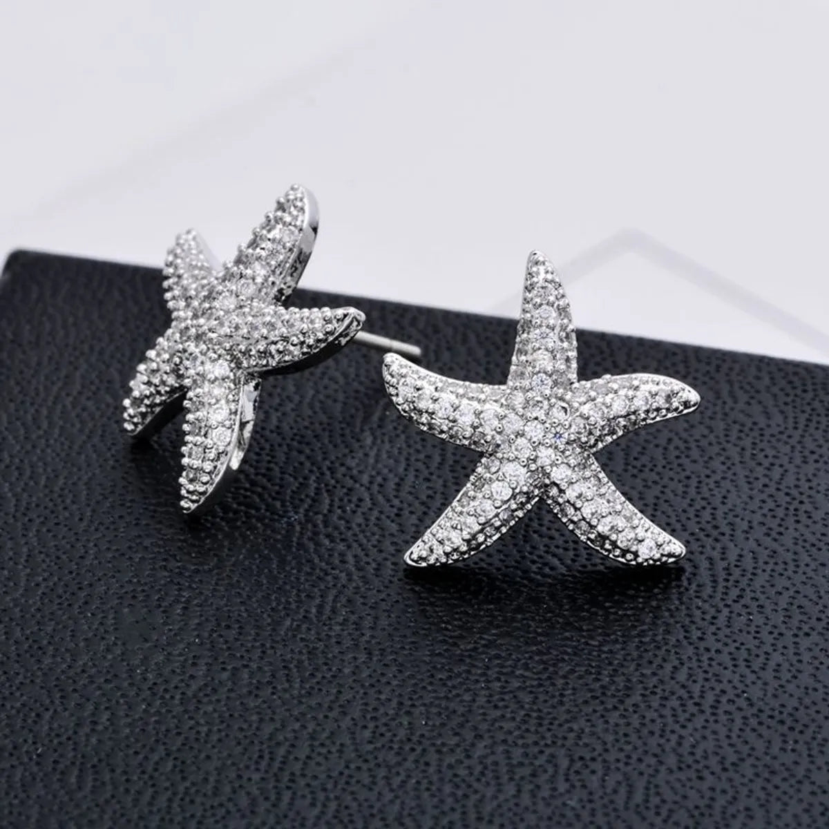 1 Pair Cute Starfish Plating Inlay Copper Zircon White Gold Plated Ear Studs