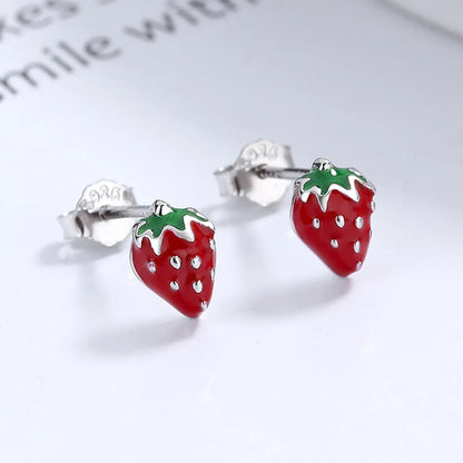 1 Pair Cute Strawberry Sterling Silver Plating Ear Studs