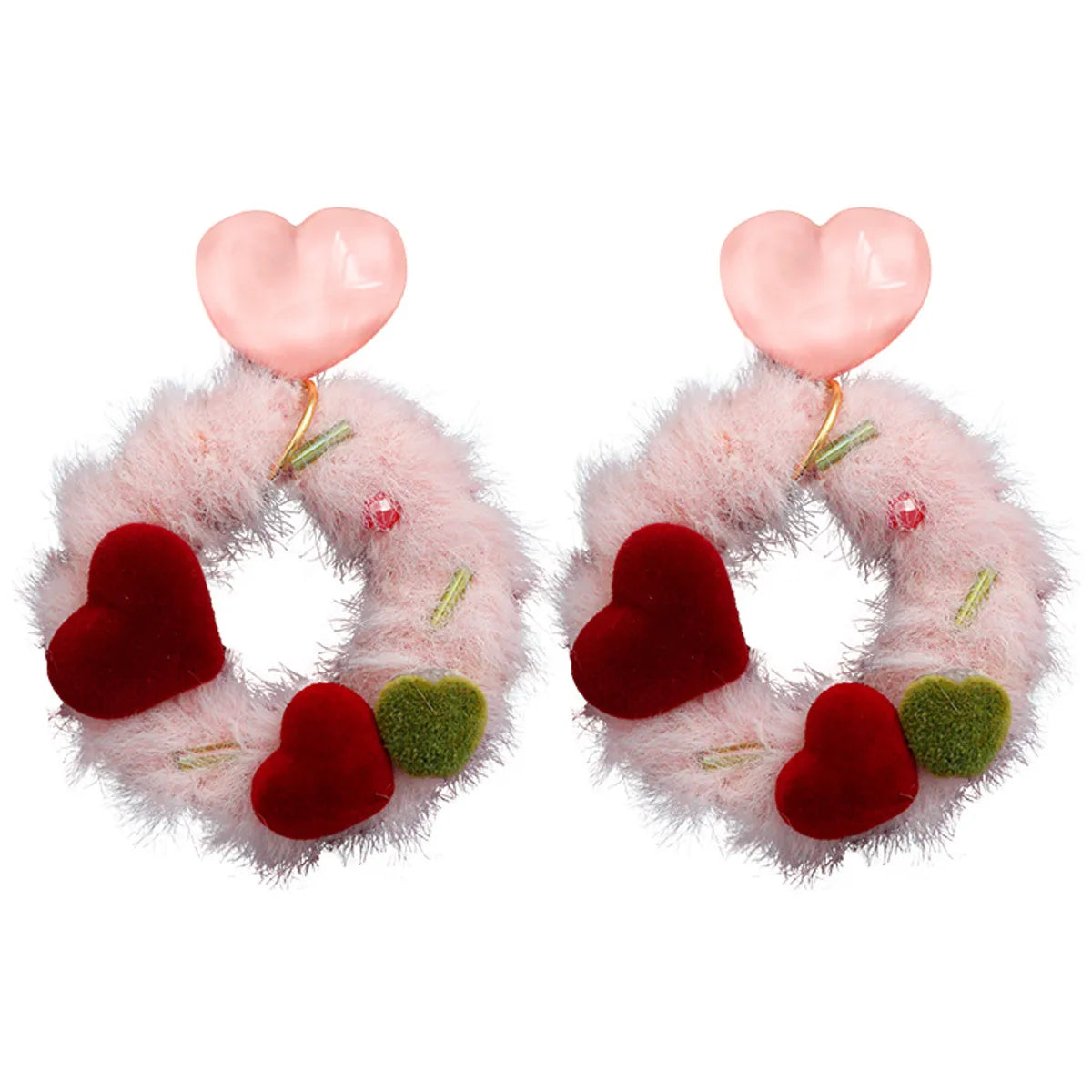 1 Pair Cute Streetwear Geometric Heart Shape Plush Drop Earrings