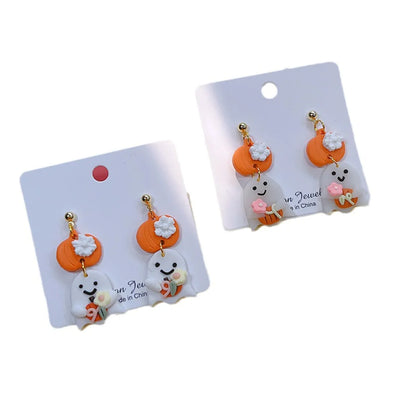 1 Pair Cute Streetwear Halloween Pattern Moon Soft Clay Drop Earrings