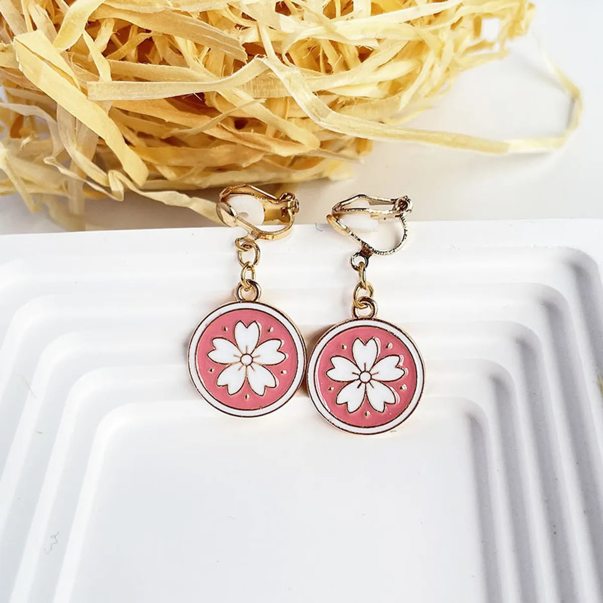 1 Pair Cute Sun Cat Alloy Enamel Women's Girl's Ear Clips