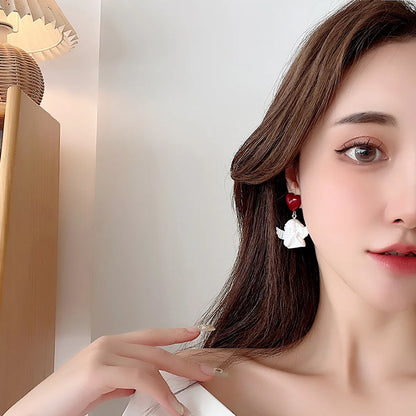 1 Pair Cute Sweet Angel Heart Shape Resin Drop Earrings