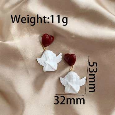 1 Pair Cute Sweet Angel Heart Shape Resin Drop Earrings