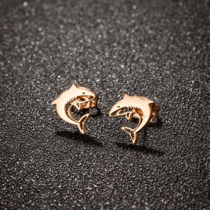 1 Pair Cute Sweet Animal Shark Polishing Plating 304 Stainless Steel 18K Gold Plated Ear Studs