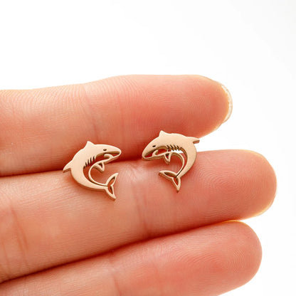 1 Pair Cute Sweet Animal Shark Polishing Plating 304 Stainless Steel 18K Gold Plated Ear Studs