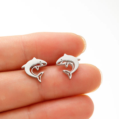 1 Pair Cute Sweet Animal Shark Polishing Plating 304 Stainless Steel 18K Gold Plated Ear Studs