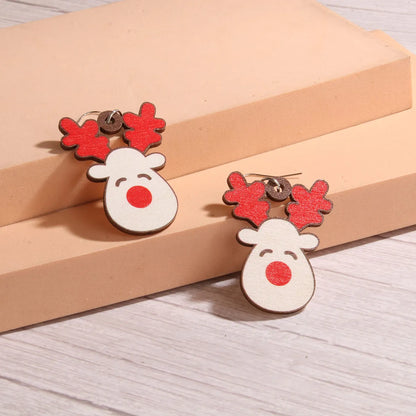 1 Pair Cute Sweet Artistic Santa Claus Tree Snowman Stainless Steel Wood Drop Earrings