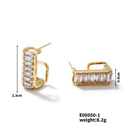 1 Pair Cute Sweet Artistic Square Inlay Copper Zircon K Gold Plated Rhodium Plated Ear Studs