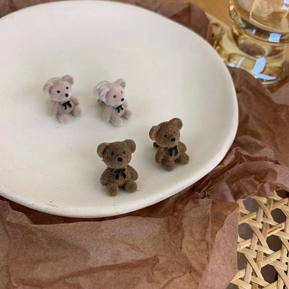 1 Pair Cute Sweet Bear Alloy Flocking Ear Studs