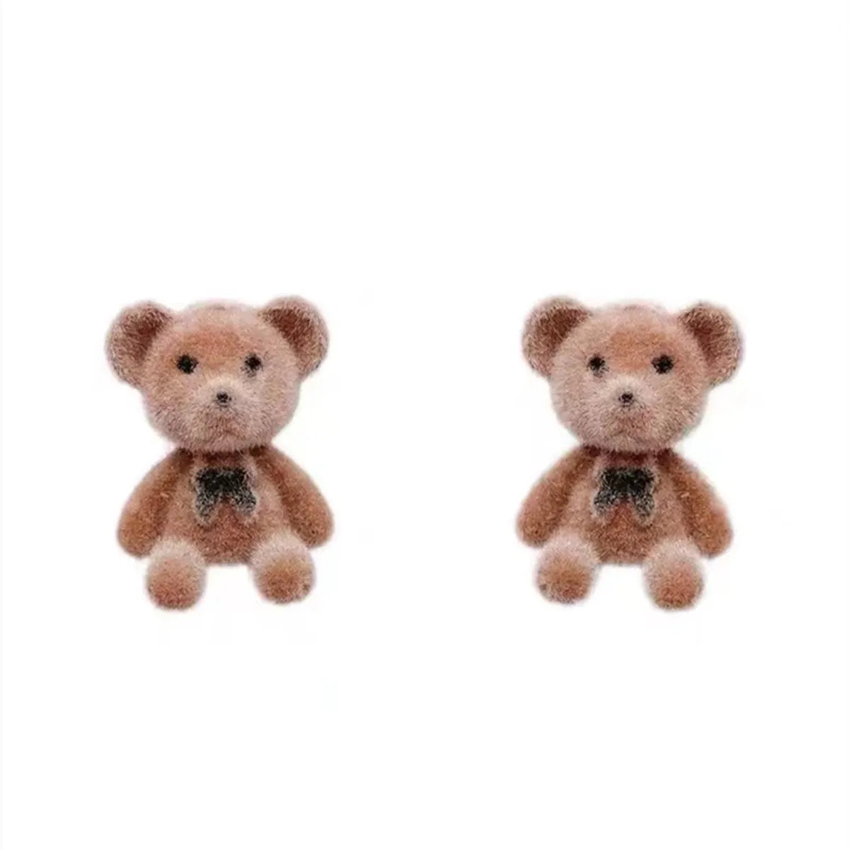 1 Pair Cute Sweet Bear Alloy Flocking Ear Studs