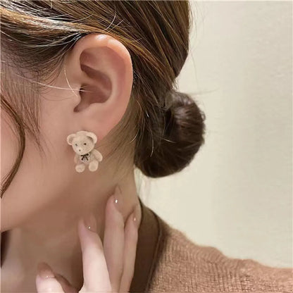 1 Pair Cute Sweet Bear Alloy Flocking Ear Studs