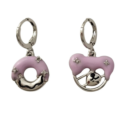 1 Pair Cute Sweet Bear Donuts Enamel Plating Inlay Alloy Gem Drop Earrings