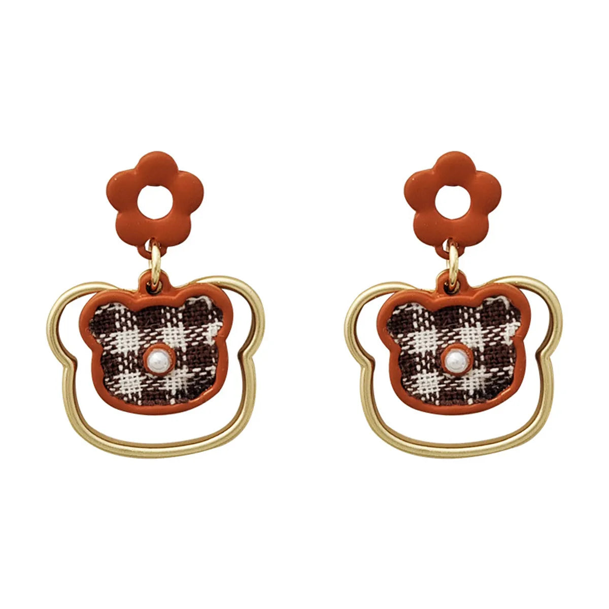 1 Pair Cute Sweet Bear Stoving Varnish Plating Inlay Alloy Cloth Artificial Pearls Drop Earrings