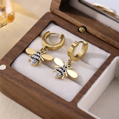 1 Pair Cute Sweet Bee Polishing Plating Stainless Steel 18k Gold Plated Earrings