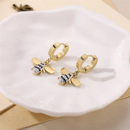 1 Pair Cute Sweet Bee Polishing Plating Stainless Steel 18k Gold Plated Earrings