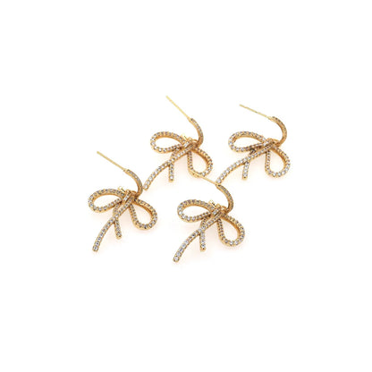 1 Pair Cute Sweet Bow Knot Copper 18K Gold Plated Ear Studs