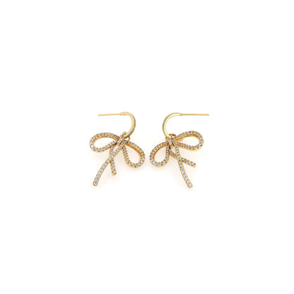 1 Pair Cute Sweet Bow Knot Copper 18K Gold Plated Ear Studs