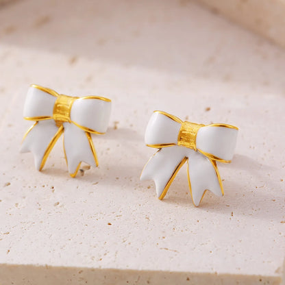 1 Pair Cute Sweet Bow Knot Enamel Plating Titanium Steel 18K Gold Plated Ear Studs