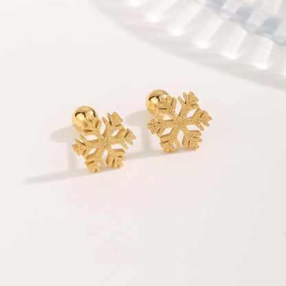 1 Pair Cute Sweet Bow Knot Snowflake Plating Titanium Steel Gold Plated Ear Studs