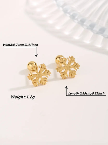 1 Pair Cute Sweet Bow Knot Snowflake Plating Titanium Steel Gold Plated Ear Studs