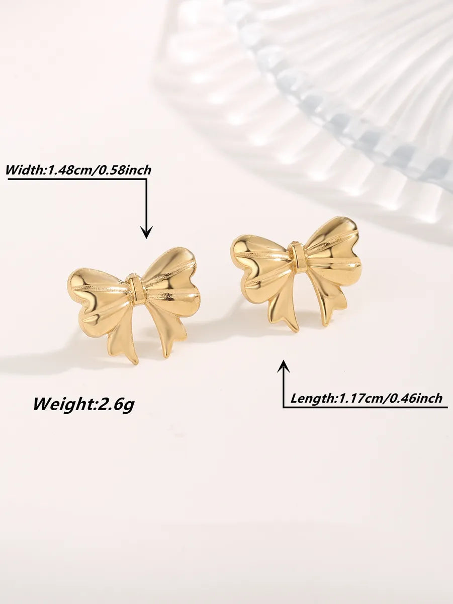 1 Pair Cute Sweet Bow Knot Snowflake Plating Titanium Steel Gold Plated Ear Studs