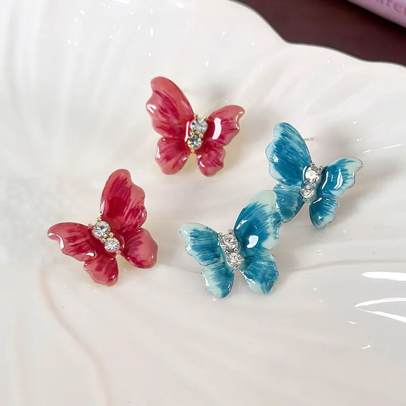 1 Pair Cute Sweet Butterfly Enamel Inlay Alloy Rhinestones Ear Studs